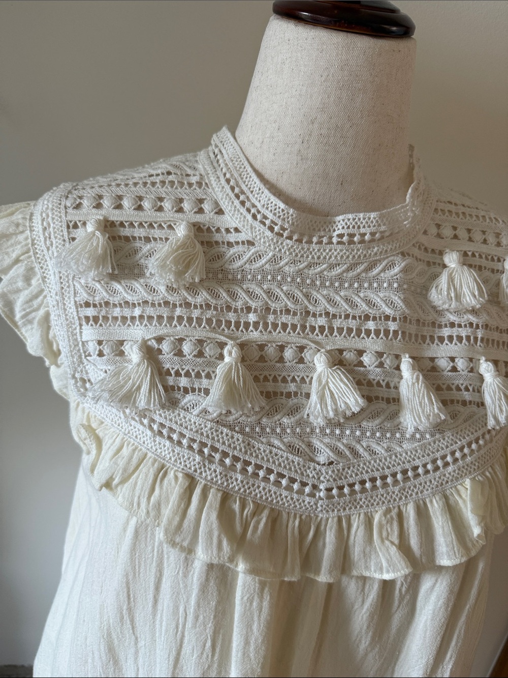Sea New York Cream Crochet Tassel Ruffle Mini Dress - Picture 7 of 11